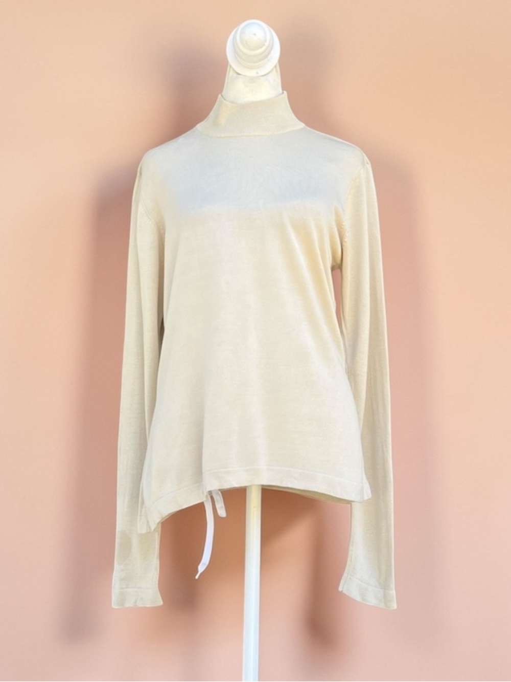 Terry Lewis Classic Luxuries Silk/Viscose Knit Mock Neck LS Top in Cream Sz L